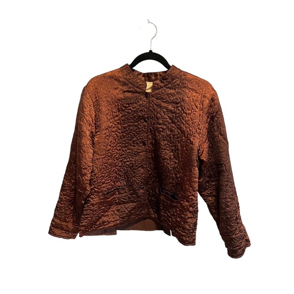 Vtg APRIL CORNELL Womens Quilted Jacket 100% Rayon Satin Brown Button Up Sz S - Picture 1 of 6